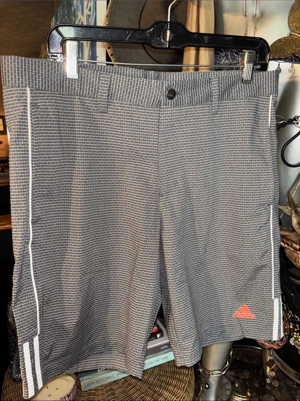 adidas Gray Athletic Shorts with Orange Logo Detail